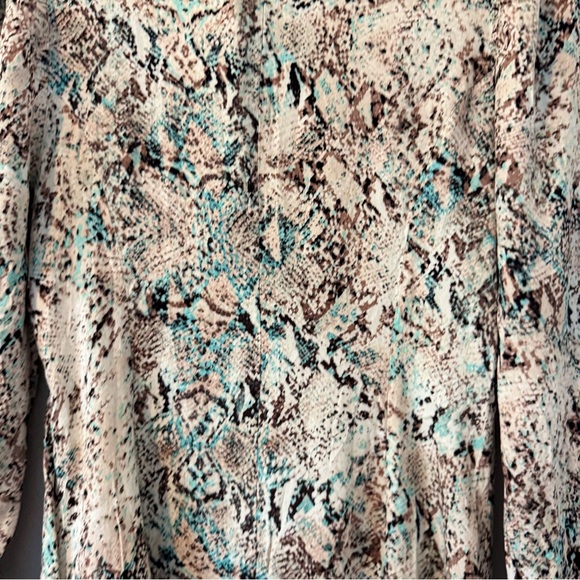 New AFRM Long Sleeve Midi Dress, Aqua All-Over Snake Print, Size Medium - Picture 8 of 16